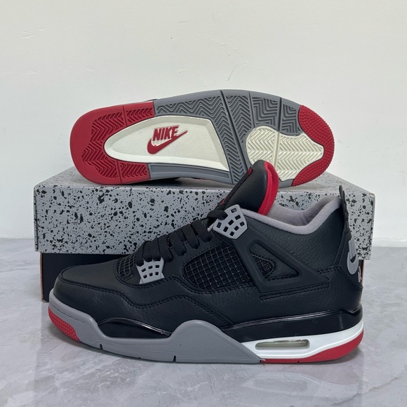 Brand New Retro 4 ‘Bred Reimagined’ Men’s Black/Red Sneakers Trainers - Picture 5 of 6